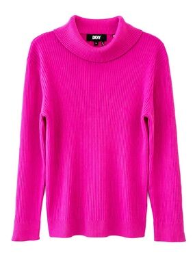 DKNY Ribbed Turtleneck Sweater Hot Pink Long Sleeve Knit Top Womens Size XL